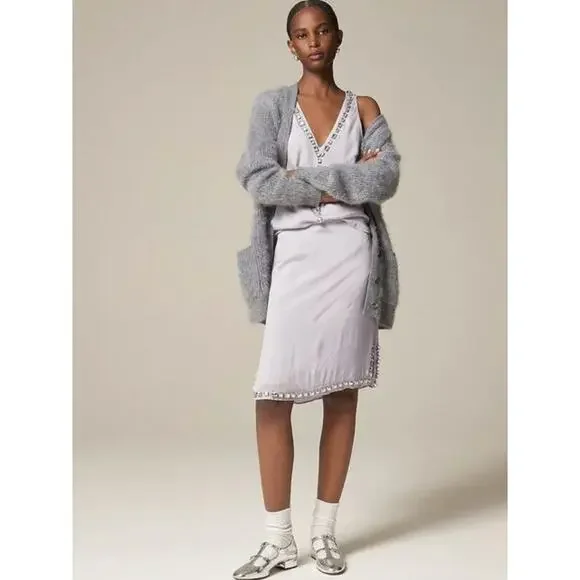 J.Crew Collection Knee Length Organza Slip Skirt Jewels Misty Grey US 8 NWT - Picture 4 of 13